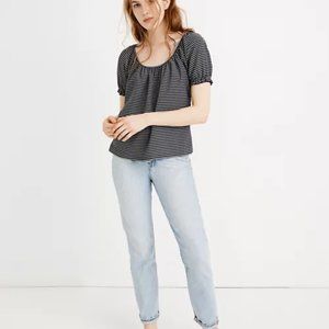 Madewell Texture and Thread Navy Striped Peasant Top